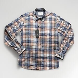 Thread & Cloth Button Down Shirt Mens M Twill Orange Blue Plaid Long Sleeve